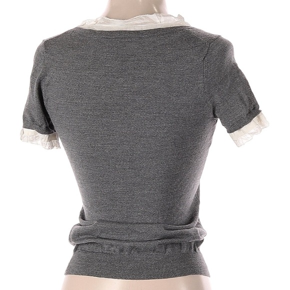 THEORY Wool Scoop Neck with White Ruffle neckline and cuffs . - Picture 4 of 8